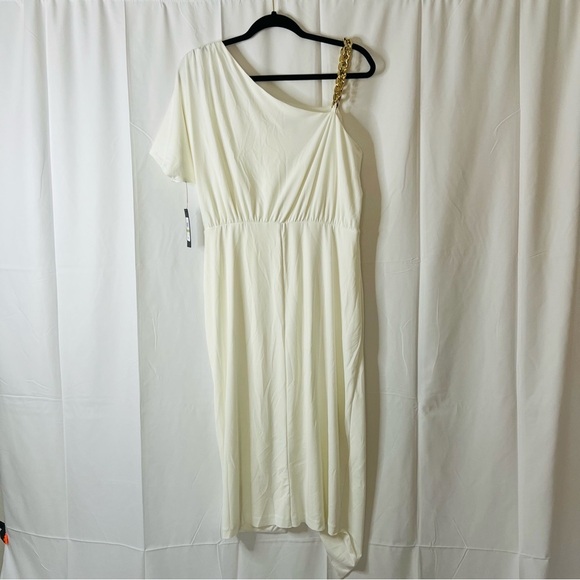 Women's GUESS One Shoulder Poly Dress w/Gold Chain Size 14 NWT's Asymmetrical - Picture 5 of 9